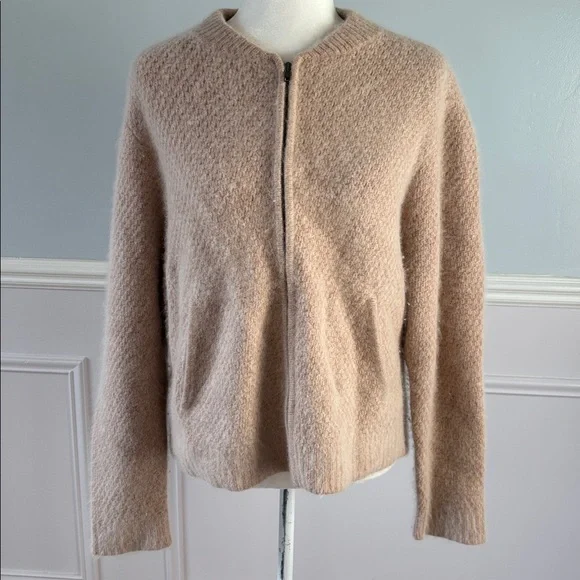 360 Cashmere Sweater Wool Zipper Cardigan Beige Sz Small Grandpacore Neutral - Picture 3 of 12